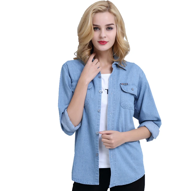 Fashion Korean spring large size women\'s casual denim jacket long thin-sleeved long-sleeved shirt in autumn