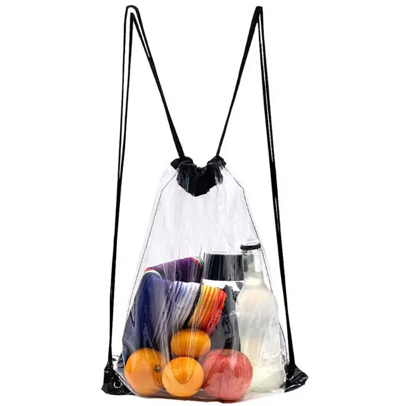 New Transparent Drawstring Backpack Cinch Sack School Tote Gym Bag Sport Pack 33 x 43cm