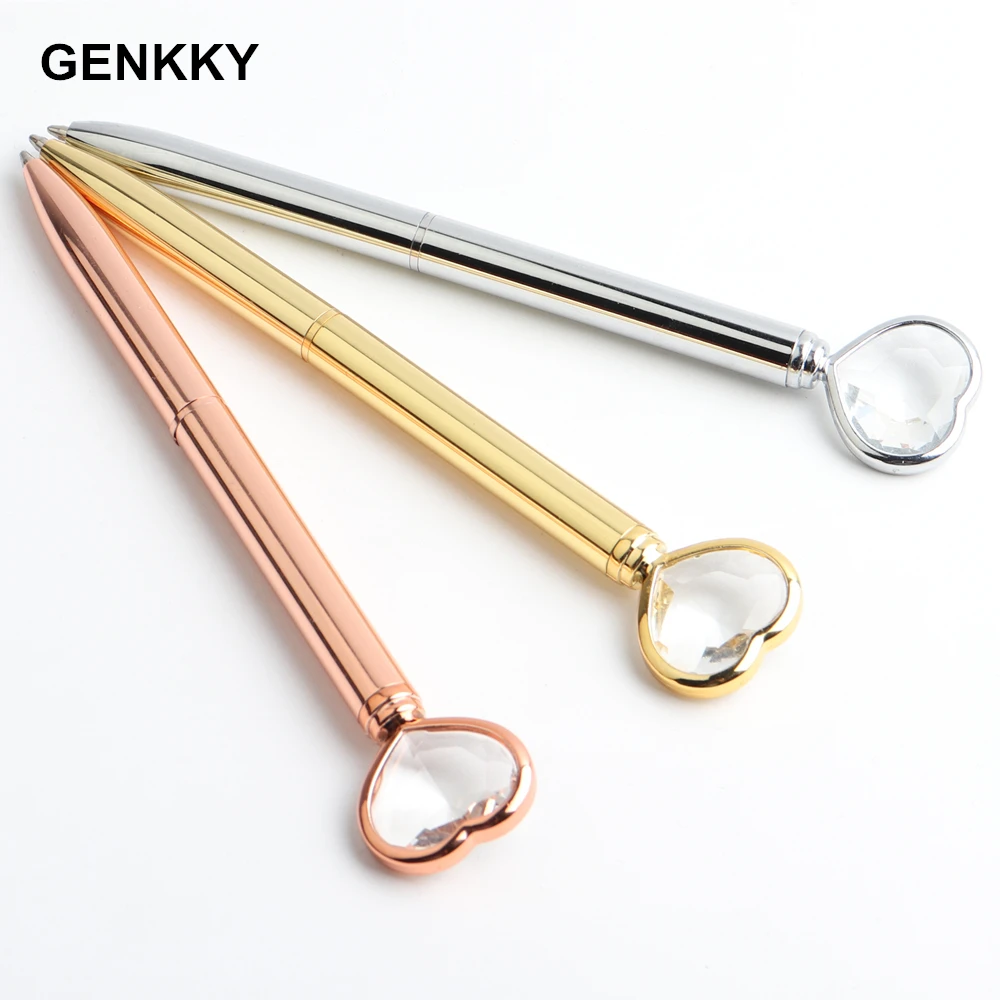 Genkky Big diamond Pen Heart-shaped Scepter Ballpoint Pens For School Office Gift Stationery Metal Material High-grade Ball Pens