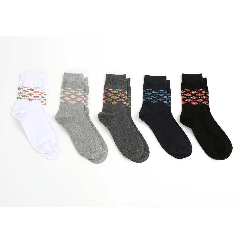 5 Pair/Lot Cotton Mens Socks Compression Socks Colorful Diamond Funny Casual Crew Socks Men Size 39-43