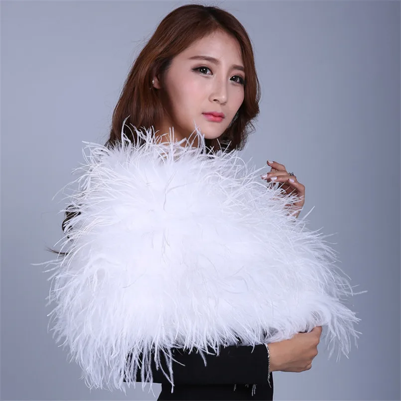 fuffly Bride Wedding Party Boleros Real Ostrich Fur Feather turkey Boleros Bridal Shawl Marriage Shrug Luxurious Coat C193