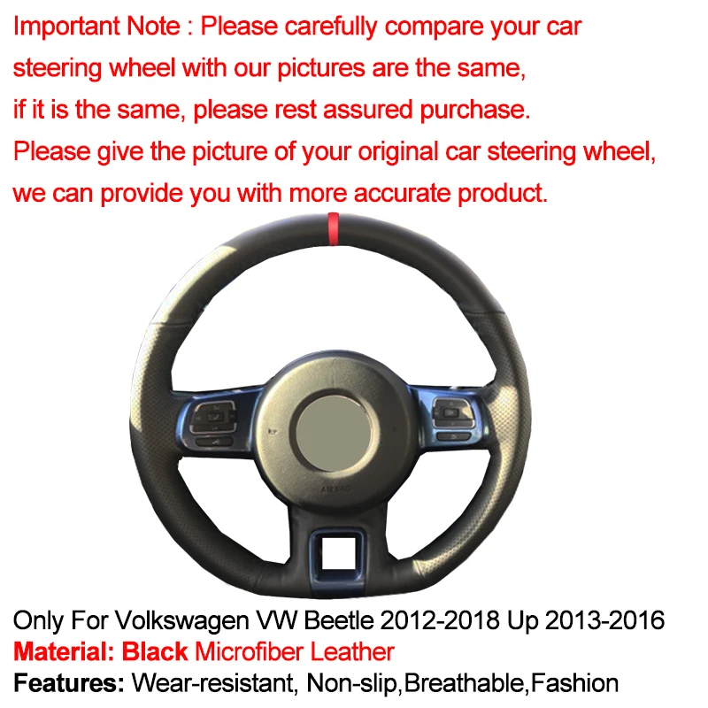 HuiER Hand Sewing Car Steering Wheel Cover Red Marker For Volkswagen VW Beetle 2012-2014 2015 2016 2017 2018 Up 2013-2015 2016