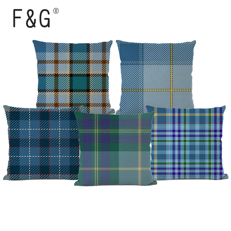 Simple Geometric Check Cushion Cover Printed Family Sofa Car Seat Linen-cotton Pillow Cover Family Decoration Throw Pillow