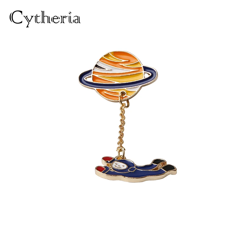 Классическая цепочка «Сатурн и космонавт», эмалированные булавки, милые золотые броши в форме планеты, астронавта, космонавта