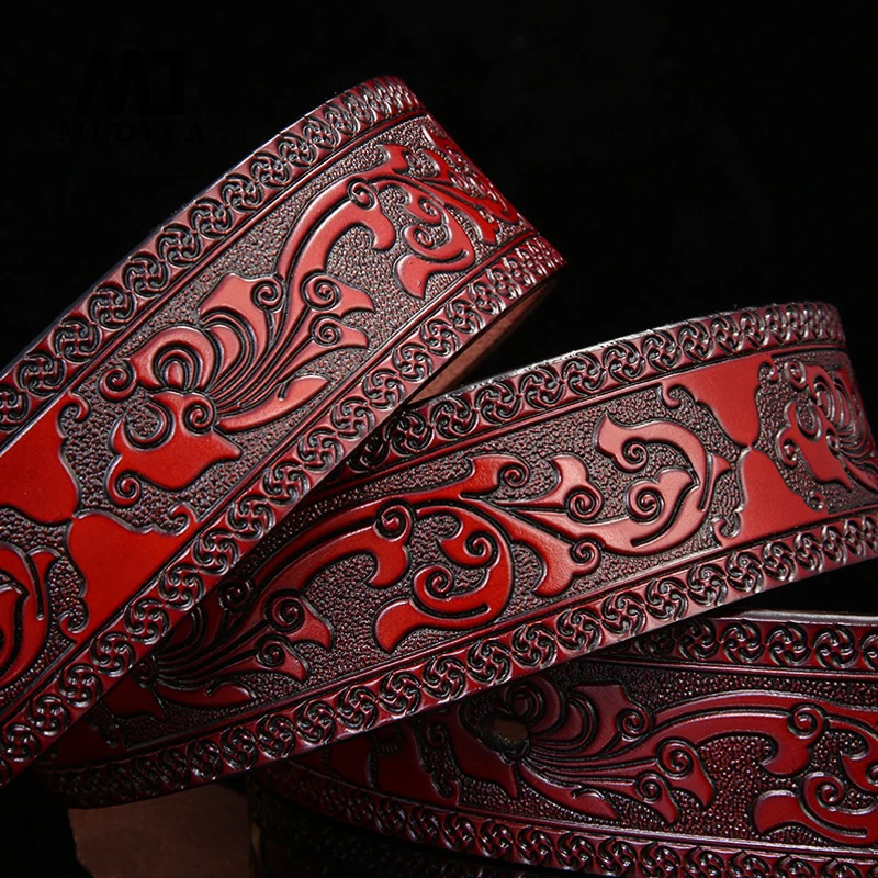 MEDYLA Belts For Men High Quality Cow Genuine Leather Embossing Belt Male Fashion Classic Vintage Pin Buckle Strap For