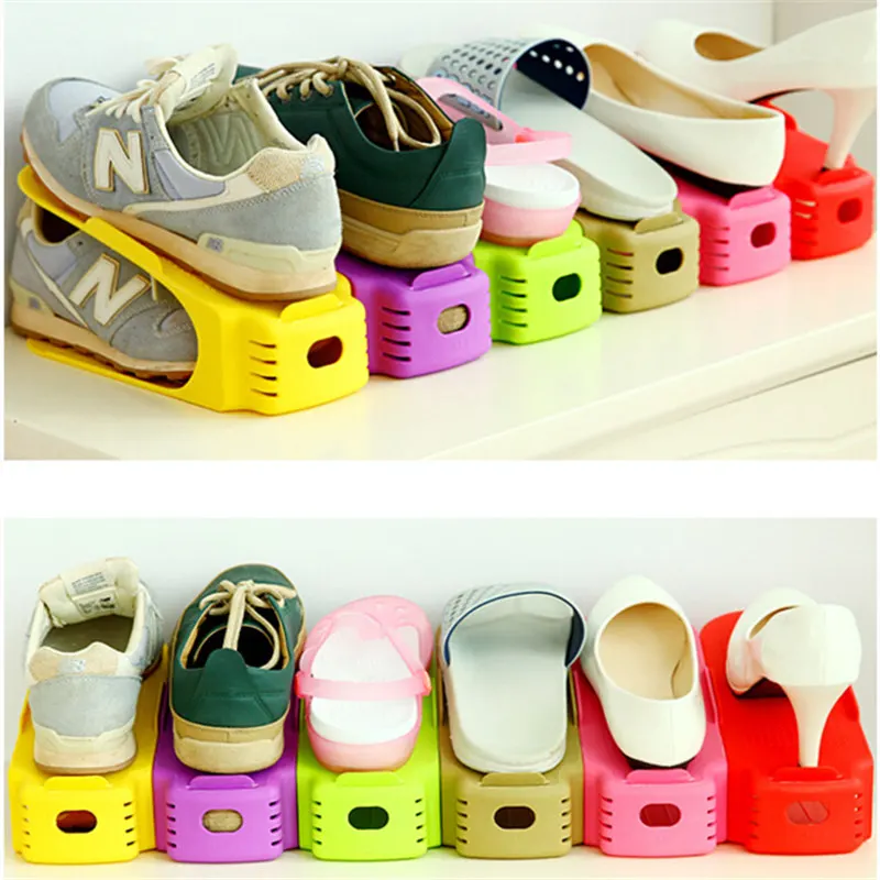 Hot Korean style double shoe rack simple plastic shoe rack Creative living room versatile shoe shade small space shoe rack QW112