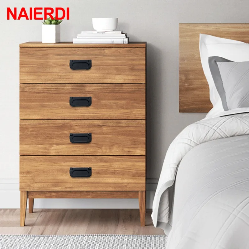 NAIERDI-tiradores de armario de estilo americano, pomos de aleación de aluminio sólido, tiradores de cajón, herrajes para muebles, color negro