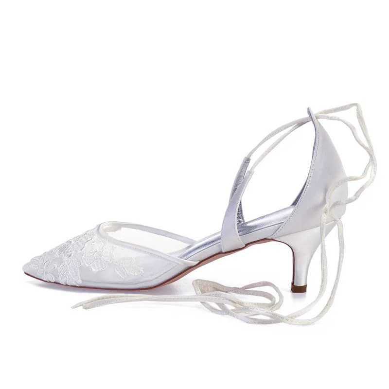 Tacchi gattino Scarpe Da Sposa per la Sposa Punta a punta Cinturino Alla Caviglia Tacchi Bassi Trasparente Della Maglia Delle Donne Del Vestito Da