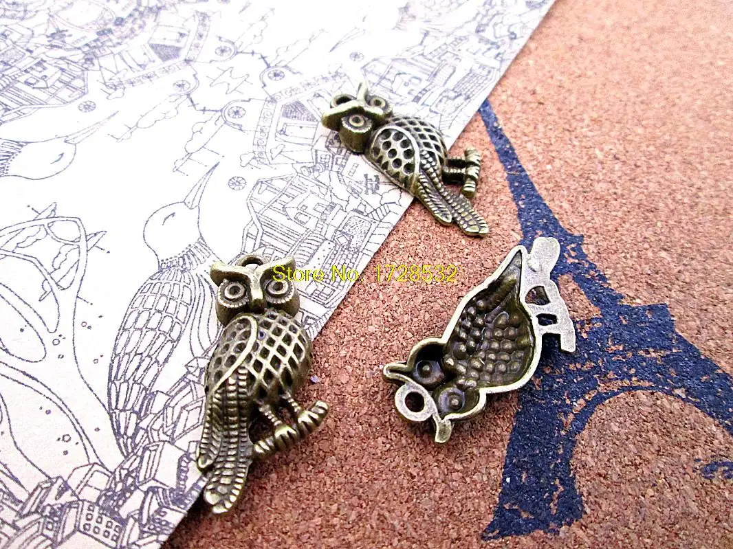 15pcs--Owl Charms, Antique Bronze owls charm pendants 30x20mm