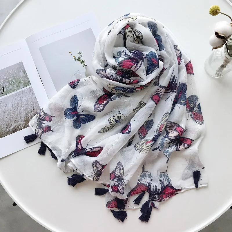 

2019 Newest Fashion Butterfly Sequins Print Tassel Scarves Shawl Beautiful Beach Tassel Wrap Scarf Hijab Muffler Free Shipping