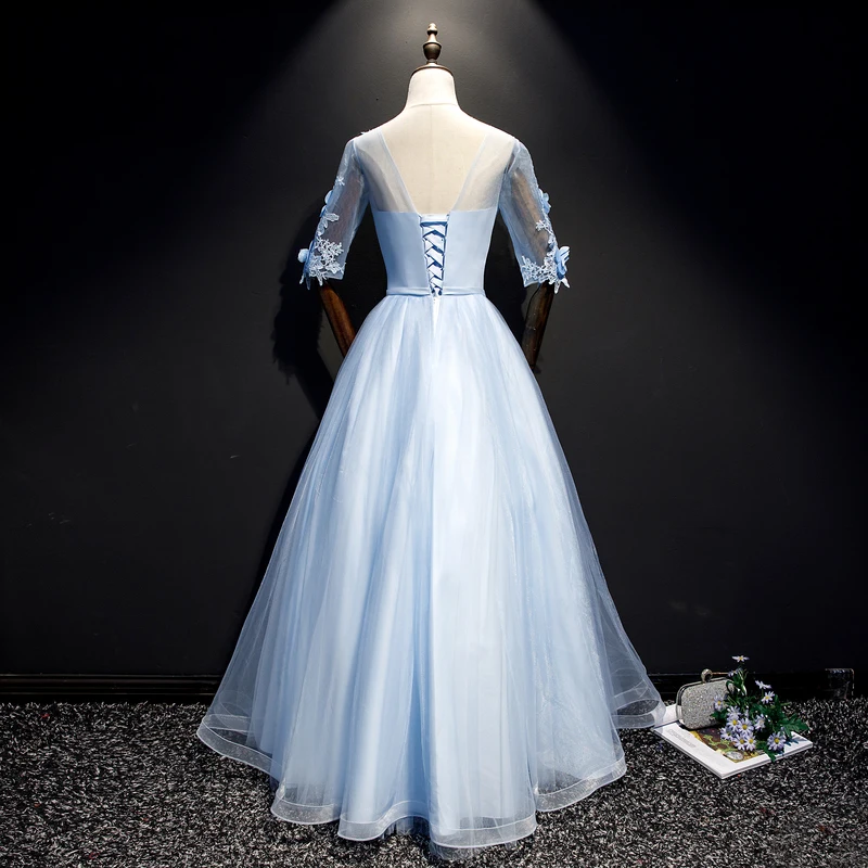 Ánh Sáng Xanh Dương Quinceanera Đầm Tay Lửng 3D Hoa Bầu Vũ Hội Chính Thức Đầm Đầm Vestido 15 Anos Vestidos De Quinceaneras