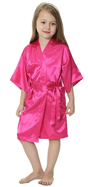 

Kids Solid Satin Rayon Kimono Robe Bridesmaid Solid Bathrobe Children Nightgown Sleepwear Dressing Gown