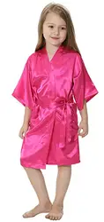 Kids Solid Satin Rayon Kimono Robe Bridesmaid Solid Bathrobe Children Nightgown Sleepwear Dressing Gown