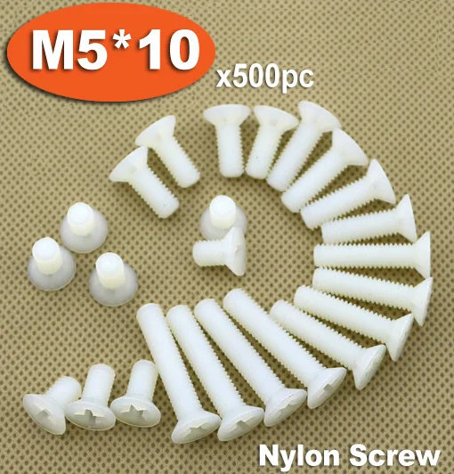 

500pcs DIN965 M5 x 10 White Plastic Nylon Screw Cross Recessed Countersunk Flat Head Screws