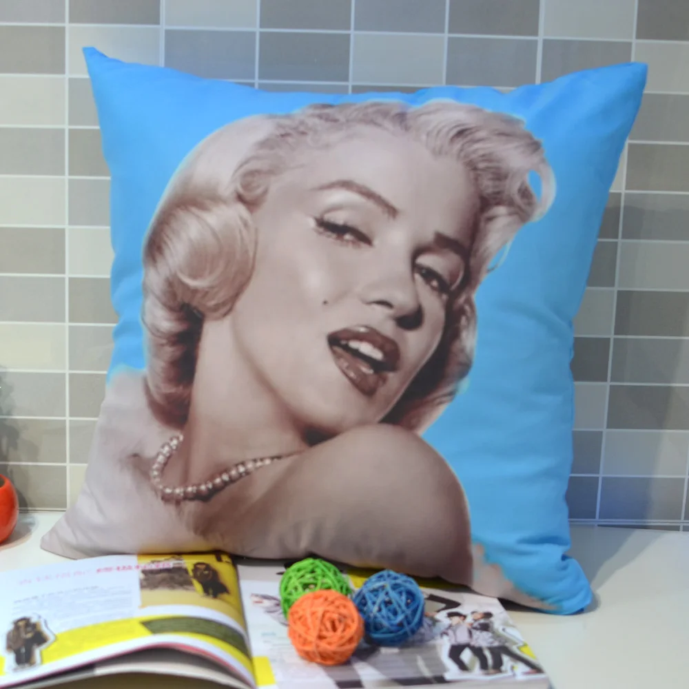 

45* 45 CM Retro Vintage Marilyn Monroe Pop Art Quality Peach Skin Fabric Throw Pillow Case Pillowcase for Bedding , Blue