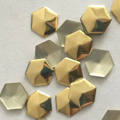 New 10*10mm Gold Aluminium football Hexagon Panel Pressing Hot Fix Fabric Nailhead Rhinestuds DIY Acc decoration 20pc/lot