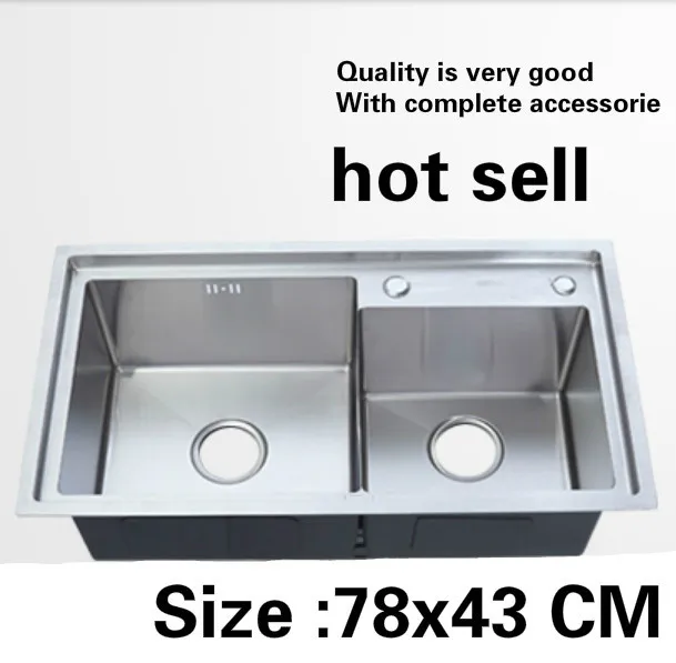 Free shipping Household kitchen manual sink double groove thick durable food gradest 304 stainless steel hot sell 780x430 MM