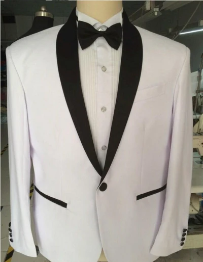 

2015 White Jacket With Black Satin Lapel Groom Tuxedos Groomsmen Best Man Suits Mens Wedding Suits/business suits/formal suits