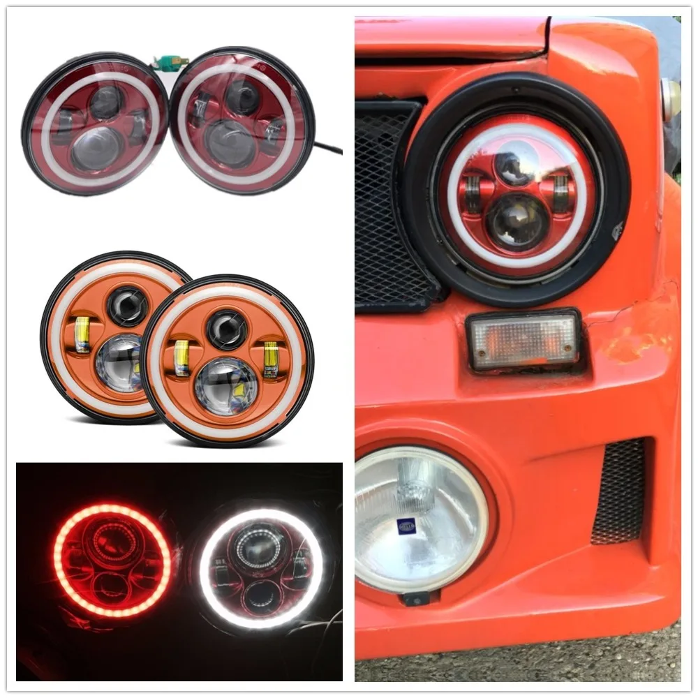 For Jeep Wrangler JK Headlight 7inch Led Red DRL Turn Signal Halo headlamp For Lada 4x4 urban Niva Suzuki Samurai Hummer H1 H2