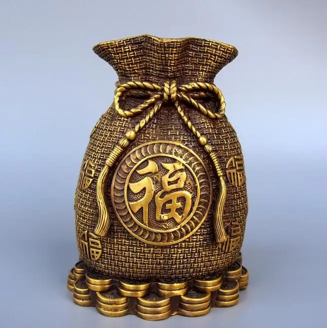 

China collection archaize fine workmanship brass money sack saving pot height 14cm