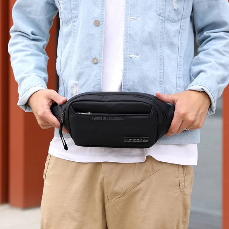 Saco de cintura de nylon de couro genuíno masculino, Hip Fanny Belt Pack, Ombro Único, Sacos Corpo Transversais, Cintura Bum, Sacos Peito, Alta