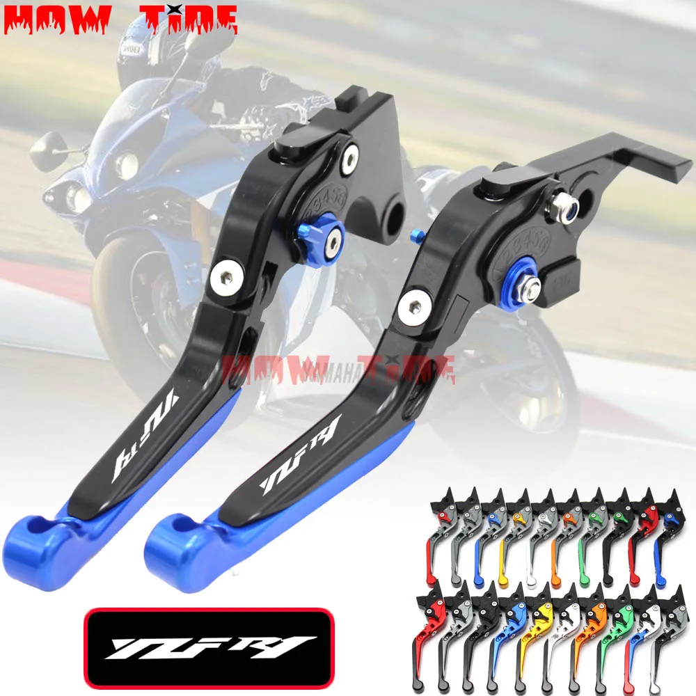 fits For YAMAHA YZF R1 2004 2005 2006 2007 2008 Motorcycle Adjustable Folding Extendable Brake Clutch Levers logo YZF R1