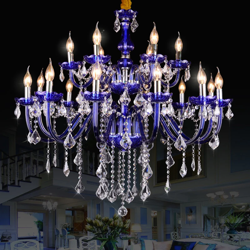 Imperial Household Luxury Large Blue Crystal Chandelier Light Fixture Vintage Lamps for Hotel Villa Lounge Decoration Wedding