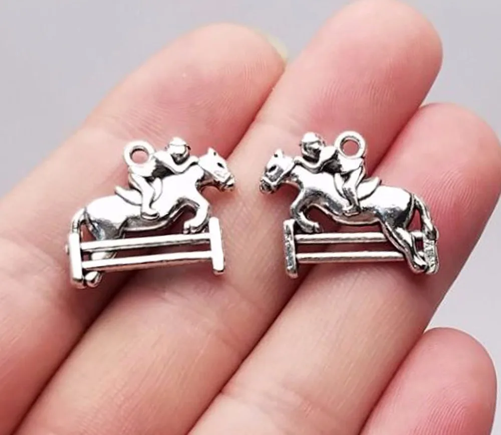 15pcs/Lot--24x19mm Antique Silver Plated Horse Racing Charms Pendants For Diy Keychain Supplies Jewelry Making Accessories