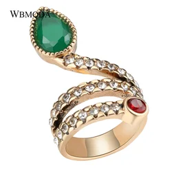 2018 New Arrivals Fashion Snake Shape Layered Finger Ring Vintage Indian Gold Color Crystal Women Rings Jewelry