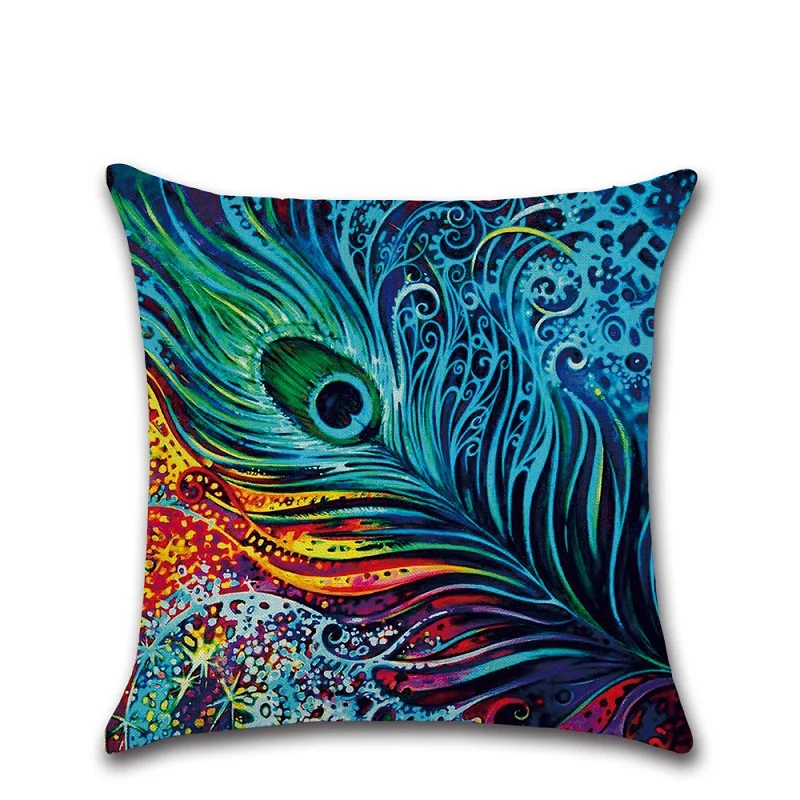 Peacock Feather Printed Throw Pillowcasese Cushion Cover Car Sofa Home Decor Capa De Almofadas 2018 New Year Gifts Wholesale