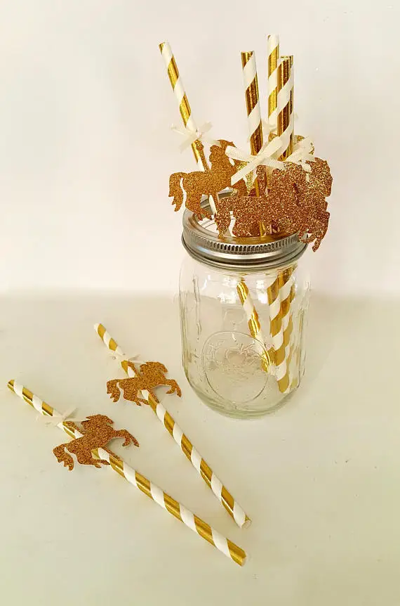 glitter gold Carousel Horse birthday BABY SHOWER Baptism paper straws wedding New Year drinkware party decorations
