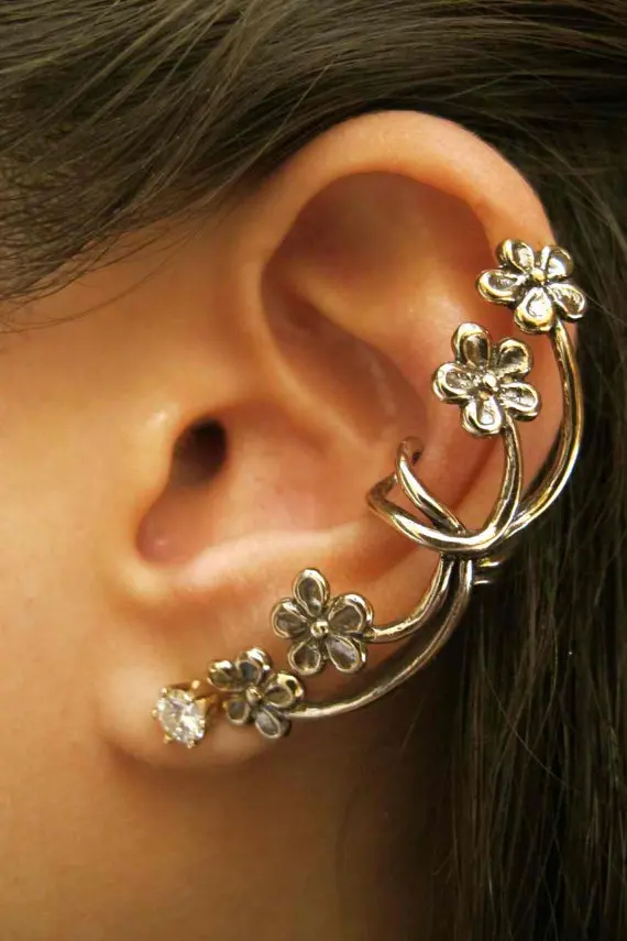 10PCS Fashion Jewelry Punk Flowers Star Ear Cuff Clip Earrings Need Ear hole Hyperbole Wedding Earrings For Women  Gifts CE041