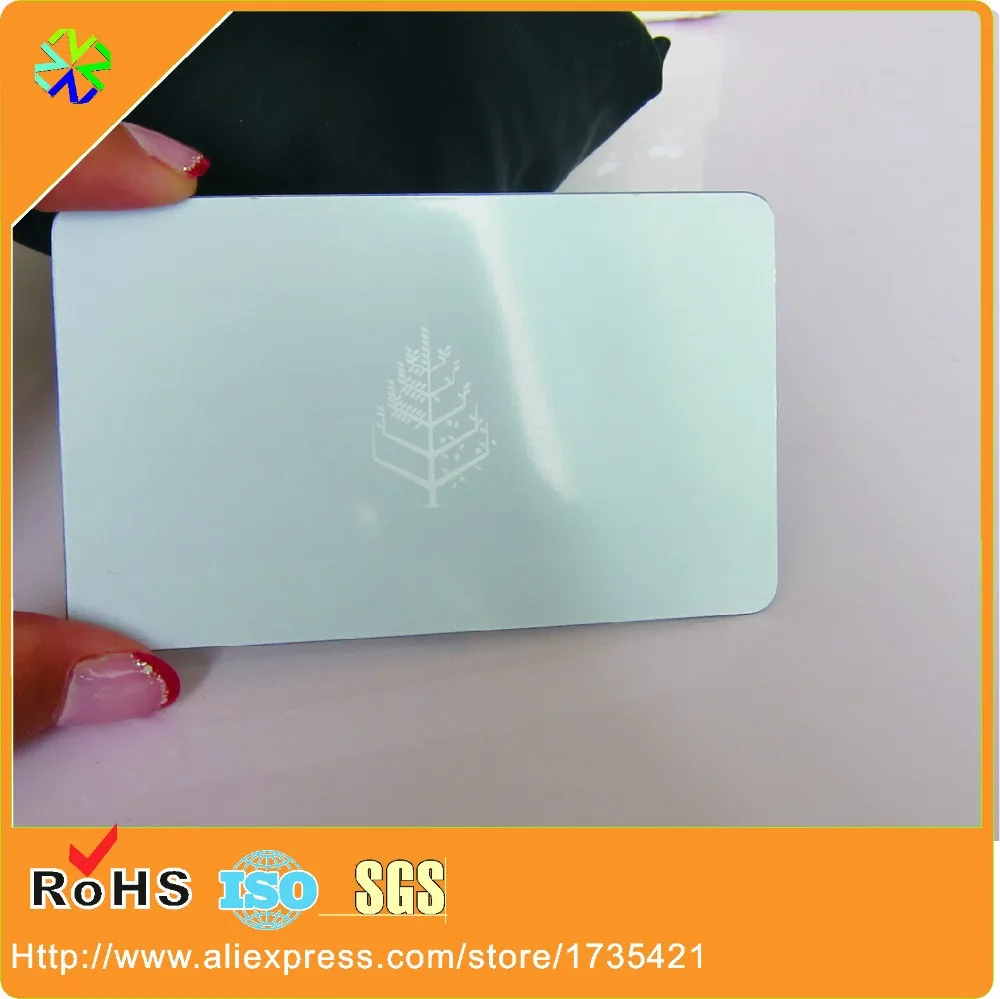 

(200pcs/lot) credit card size 0.3mm thickness Laser Cut out white Metal Business Card