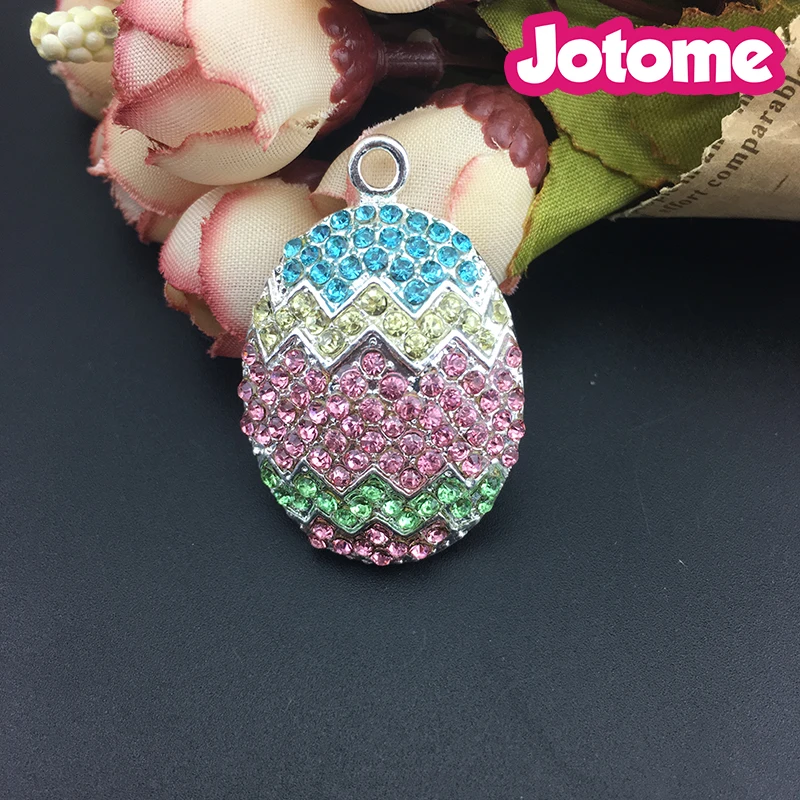 Wholesale 33mm High Quality Rhinestone Easter Colorful Egg pendant For Necklace/Charm