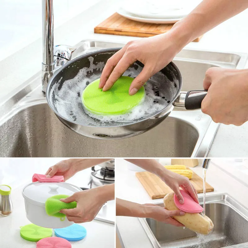 

Silicone Kitchen Cleaning Brush Dishwasher Sponges Dish Washing Sponge Magic Scrubber Dish Pad Bowl Household Brushes