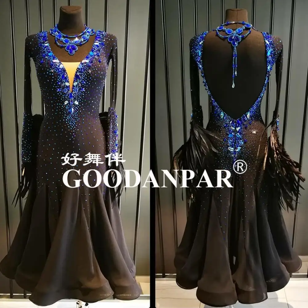 ballroom  competition dance dresses NEW Design Woman Modern Waltz Tango Dance Dress standard sexy dress Royal Blue GOODANPAR