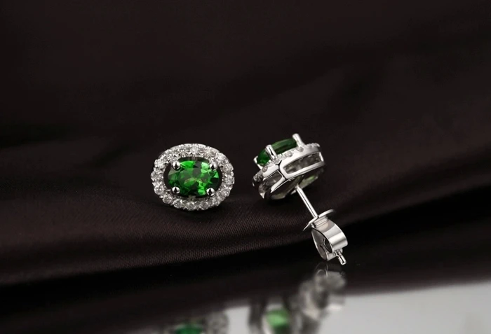 CaiMao 18KT/750 White Gold 0.88 ct Natural Tsavorite & 0.23 ct Full Cut Diamond Engagement Gemstone Earrings Jewelry