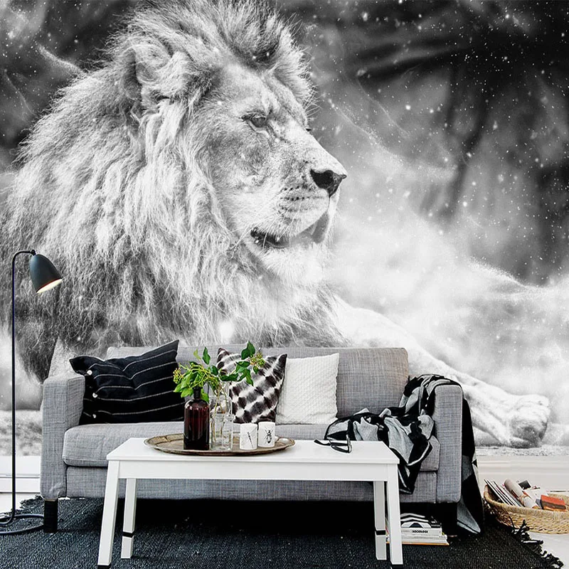 

Custom Any Size Mural Wallpaper 3D Black And White Lion Wall Painting Living Room TV Sofa Bedroom Home Decor 3 D Papel De Parede