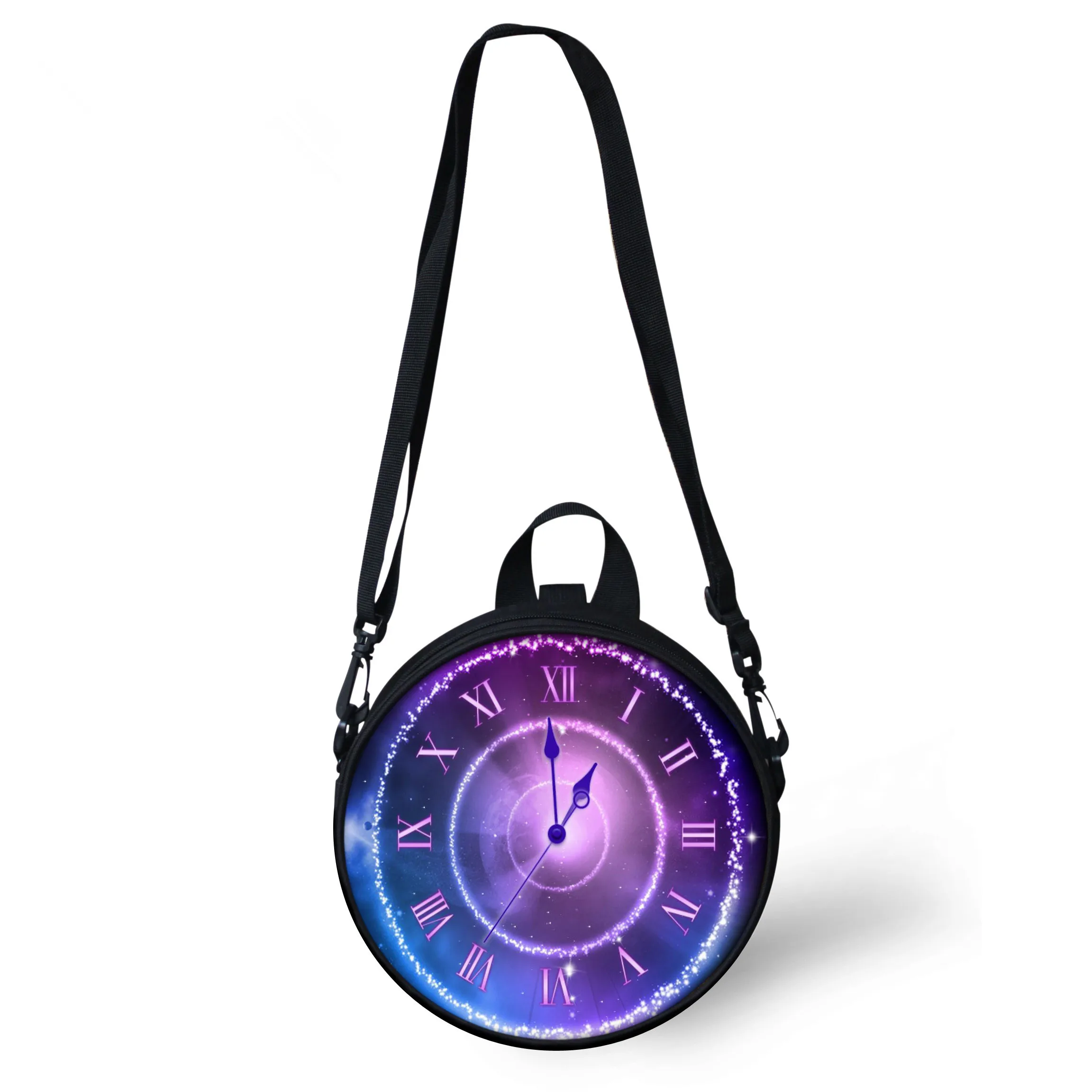 ELVISWORDS Round Crossbody Bags Ladies Cute Galaxy Women Bag Clock Print Shoulder Bag For Women Messenger Bags Circle Pack Purse