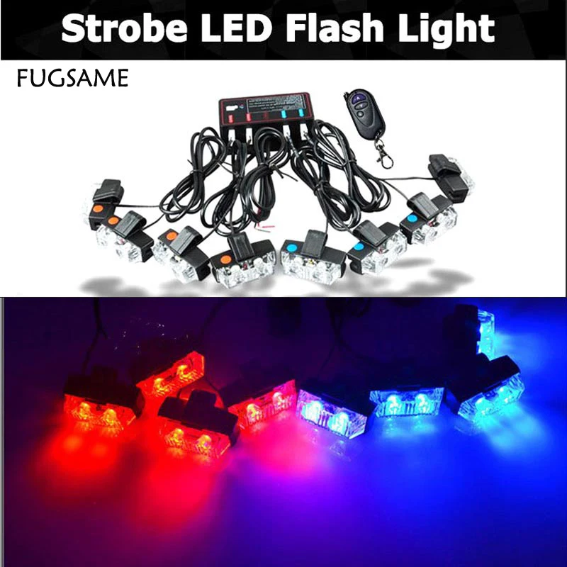 FUGSAME Wireless 2X8 16W 16LED Car Strobe Light Warning light Beacon Emergency Flashing Grill light Red blue, Amber white Colors