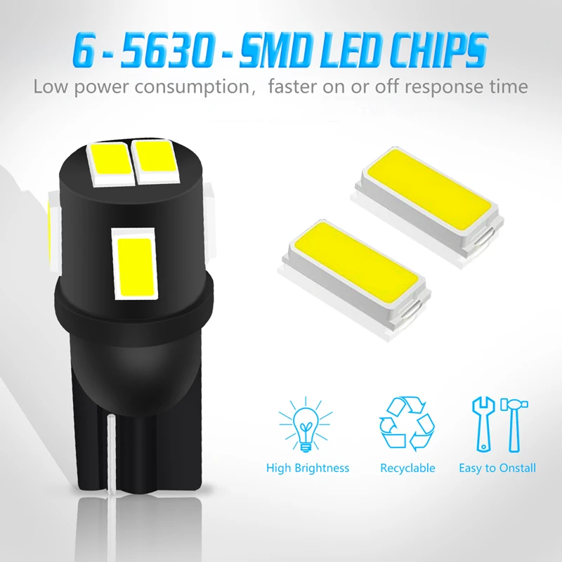 Katur-밝은 뜨거운 판매 T10 W5W 168 Led 6 5730 5630 6Smd 6Led SMD 자동 자동차 LED 테일 신호등 램프 전구 화이트 DC 12V, 4 개