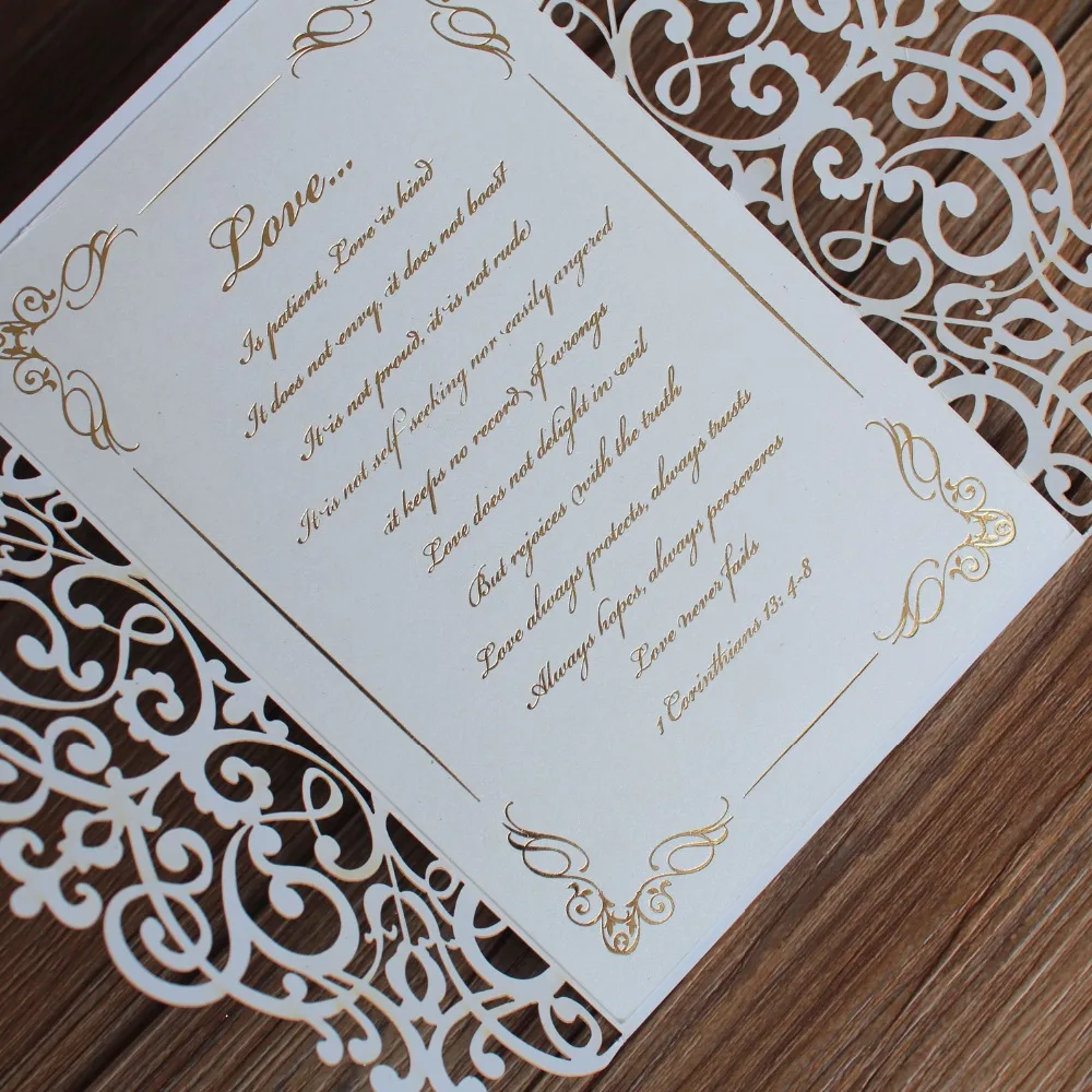 Gold Laser Cut Wedding Invitations Glittery Invitation Cards Customized Invitation for Wedding - Set of 50