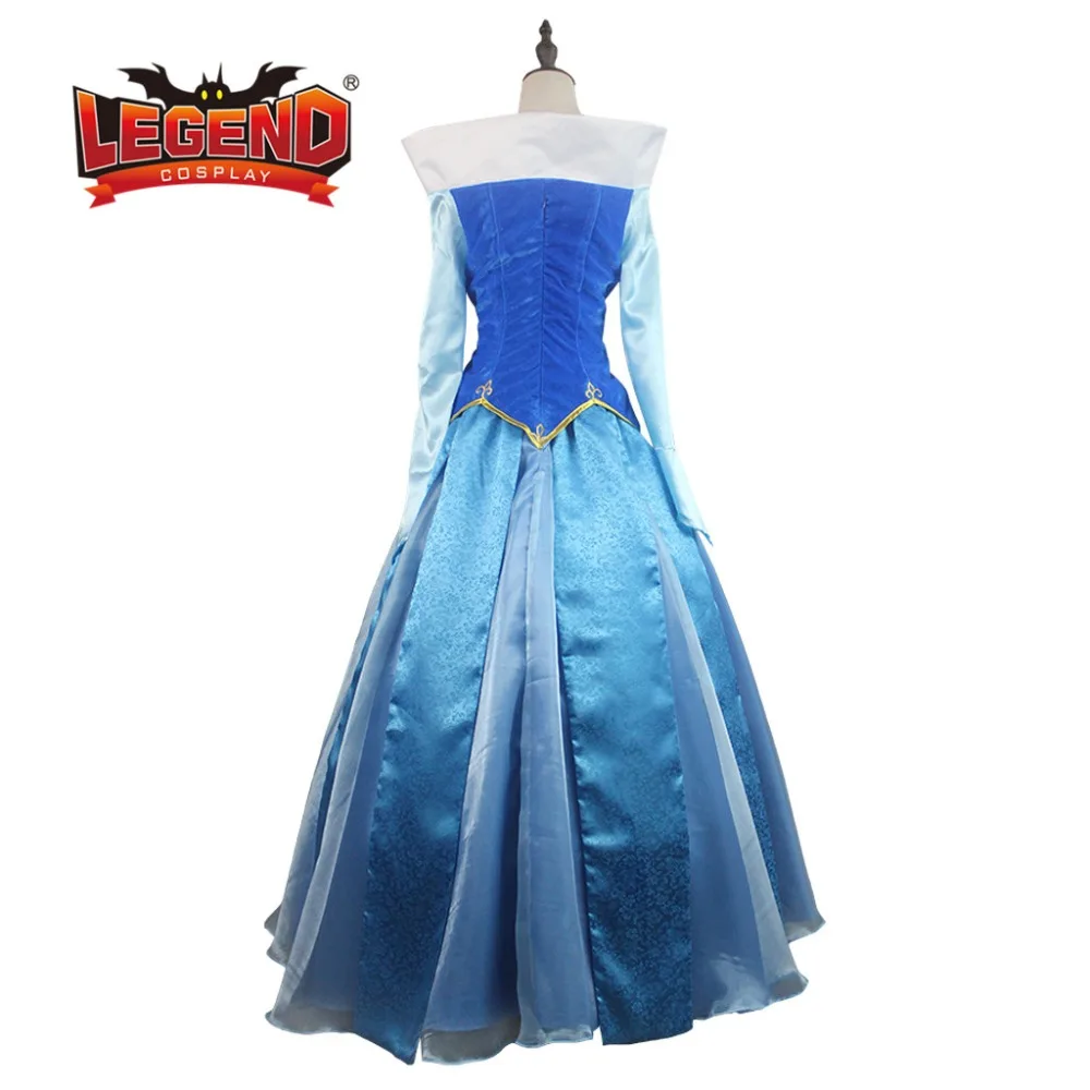 Aurora Blauw Satijnen Jurk Baljurk Jurk Cosplay Kostuum Vrouwen Halloween Carnaval Party Kostuum