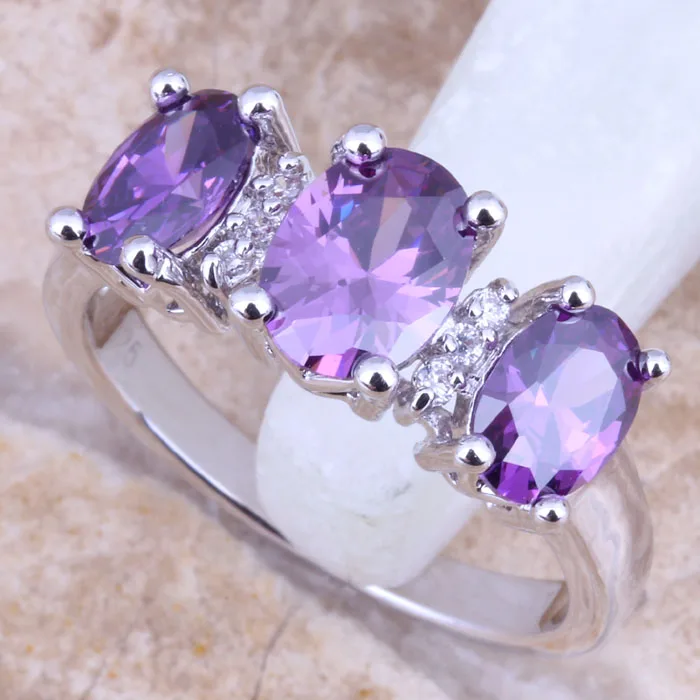 Incredible Purple Cubic Zirconia White CZ Silver Plated  Women\'s Jewelry Ring Size 6 / 7 / 8 / 9 R1485