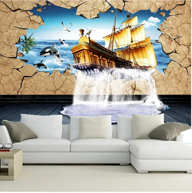 

The latest 3D murals,3D stereo cartoon, ship and seagull wallpapers, living room sofa TV wall bedroom wallpaper.