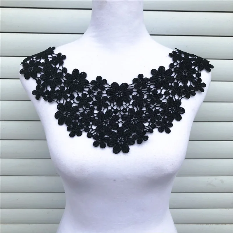 1Pcs Black Fine Venise Lace Fabric Dress Applique Blouse Sewing Trims DIY Neckline Collar Costume Decoration Accessories