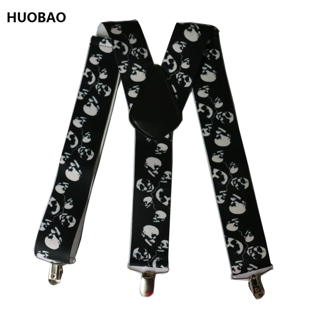 HUOBAO-Tirantes de calavera para hombre, color negro, Punk, 5cm de ancho