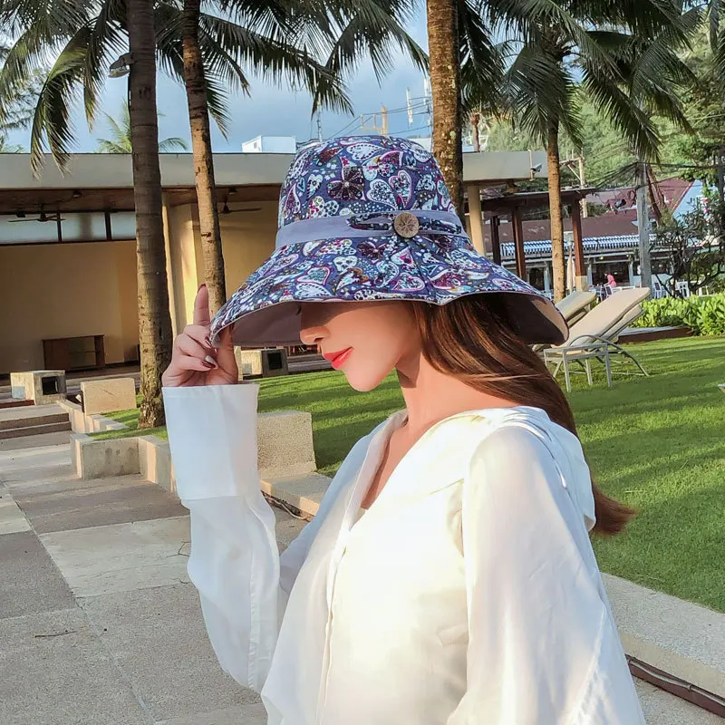 

Women Sun Shade Hat Spring and Summer Fisherman Outdoor Beach Cap Double-sided Foldable Fashion National Style Visor Caps H080