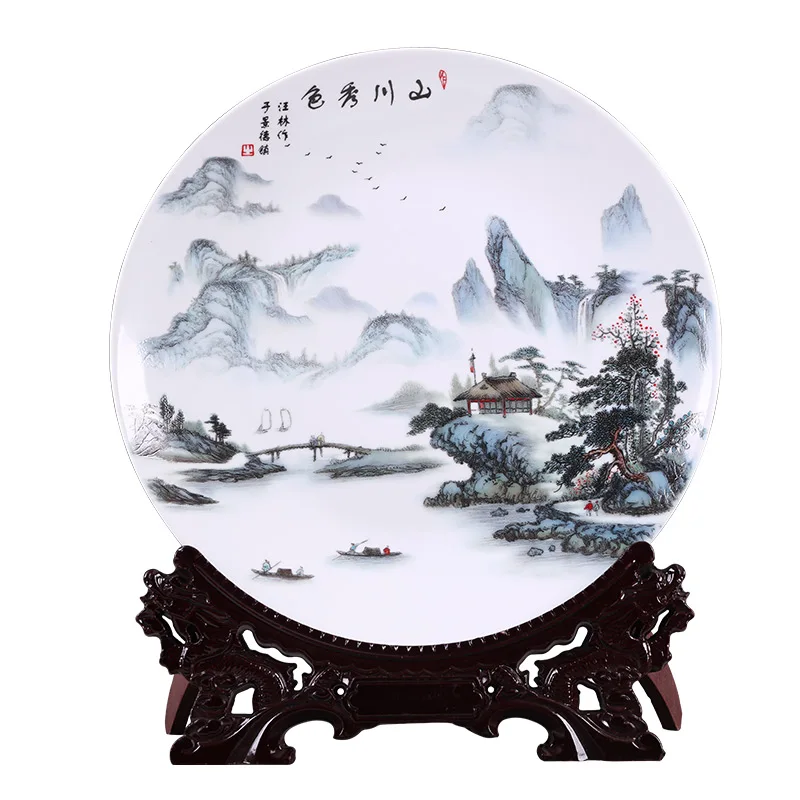 Jingdezhen Beautiful Rivers And Mountains ceramic decorative plate hanging plate decoration plate wall landscape painting