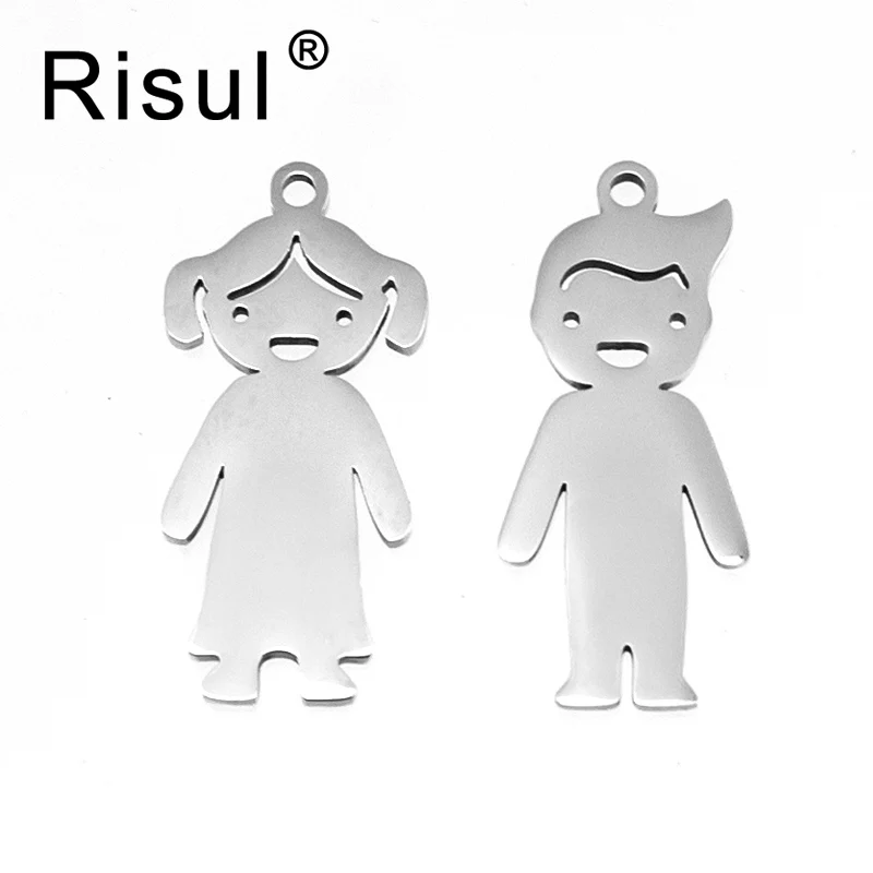 100pcs Family Pendants lovely son daughter Children boy girls in charms for print both sides mirror polish stainless steel